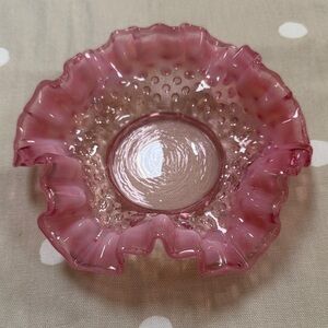 Fenton Opalescent Pink Hobnail Bon Bon Ruffled Edge Bowl Candy Dish 6.5”